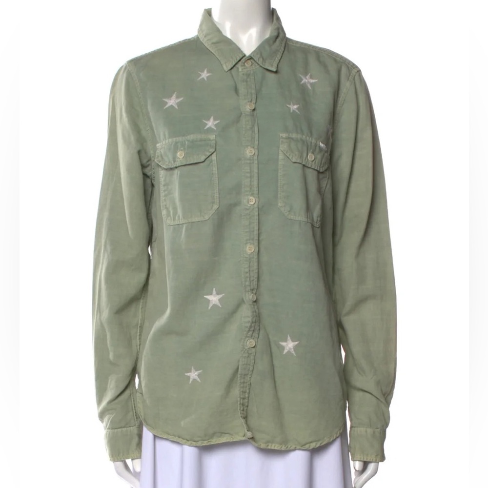 Mother denim embroidered button up